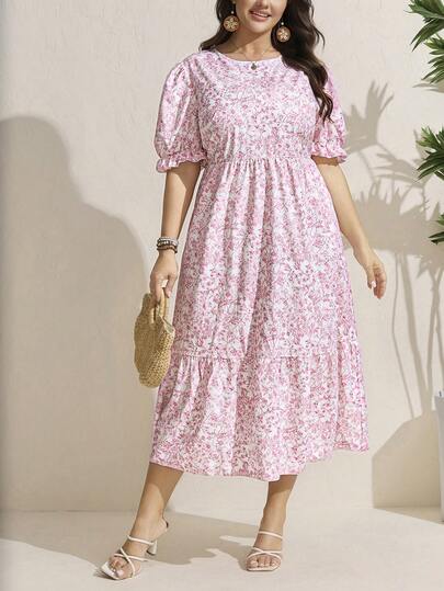 Comfylo Vestido casual de vacaciones con estampado floral de talla grande