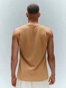 Driftmere Men Casual Knitted Sleeveless Tank Top With Round Neckline And Letter Print For Summer - Khaki - View 2