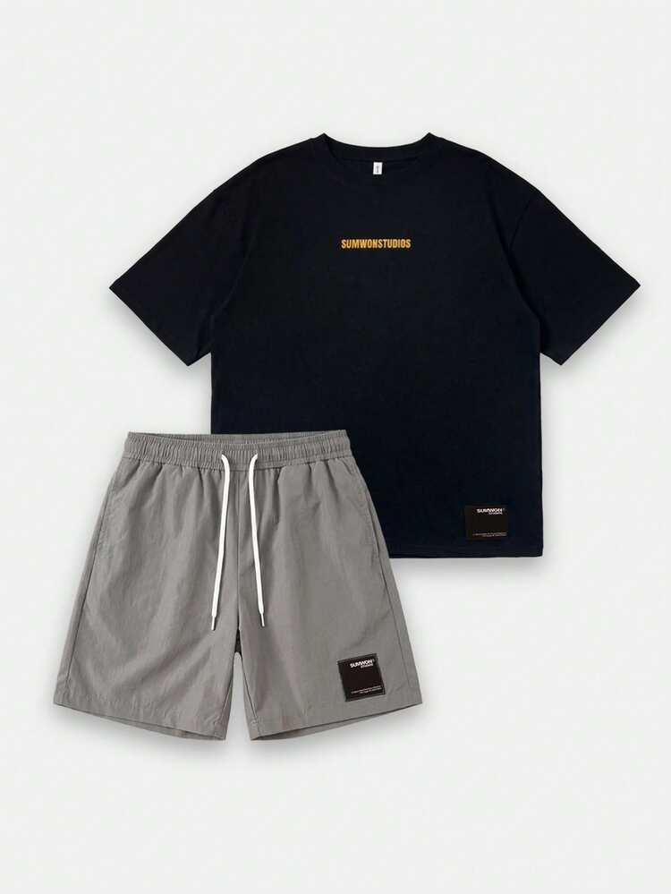 Ensemble t-shirt et short oversize avec imprimé texte