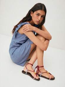 Nöista Sandal dây thừng nhiều màu sắc phong cách Boho với dây buộc thủ công và bảng màu rực rỡ - Món đồ không thể thiếu cho các lễ hội mùa hè, những chuyến phiêu lưu mùa xuân và phong cách thoải mái, thủ công dành cho khách mời. - Màu Đỏ Sâu - Xem 4