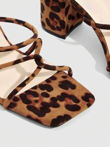 CUCCOO SZL Women's Fashion Leopard Cross Strap Square Heel High Heel Sandals - Brown - View 5