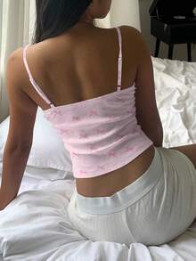 CovetEZ 女士蕾丝吊带背心，带蝴蝶结设计，适合春夏季 - 粉色 - 查看 2