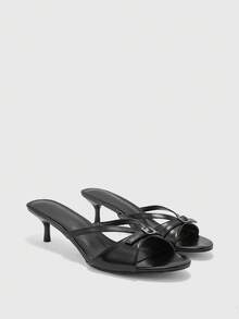 CUCCOO BIZCHIC Summer New Black Square-Heeled Sandals, Cross-Strap Buckle Kitten And Mule Shoes, Workplace Commute Banquet Dates, All-Match High-Heeled Slippers - Black - View 1