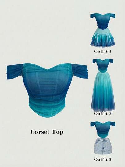 SHEIN MOD Crop top con estructura de corsé blanco, cintura fruncida, decoración de espina de pescado y hombros descubiertos