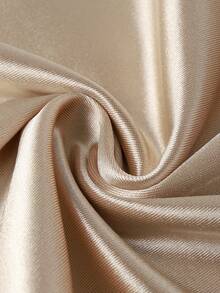 Franclia Women's Elegant Champagne Satin Blouse, Summer Office Commuting Minimalist Draped Collar Pleated Faux Button Decor Asymmetric Hem Formal Tops - Apricot - View 5