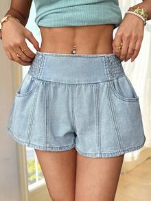 Sunnyshic 女士休闲水洗牛仔短裤，夏季 - 藍色 - 查看 8