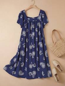 Rusticease 女士休闲度假风佩斯利印花短袖连衣裙 - 彩色 - 查看 2