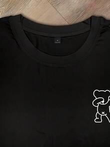 Manfinity Dauomo 男士卡通熊印花圆领休闲短袖T恤 - 黑色 - 查看 3