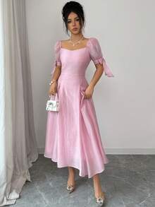 Modelyn 浪漫优雅花瓣袖A字连衣裙（女款） - 淺粉色 - 查看 3