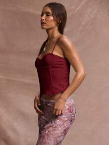 MUSERA 带骨架编织蕾丝边束身胸衣，适合度假、海滩、优雅浪漫的节日、伊比沙岛夜生活、夜店活动、性感秋季派对、优雅春夏派对。 - 酒紅色 - 查看 3