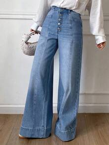 Mezclilla mujer ropa vaquera de mujer wide leg jeans mujer pantalones de mujer pantalones de mezclilla pantalones de mezclilla mujer pantalon de mezclilla dama - Azul - Ver 1