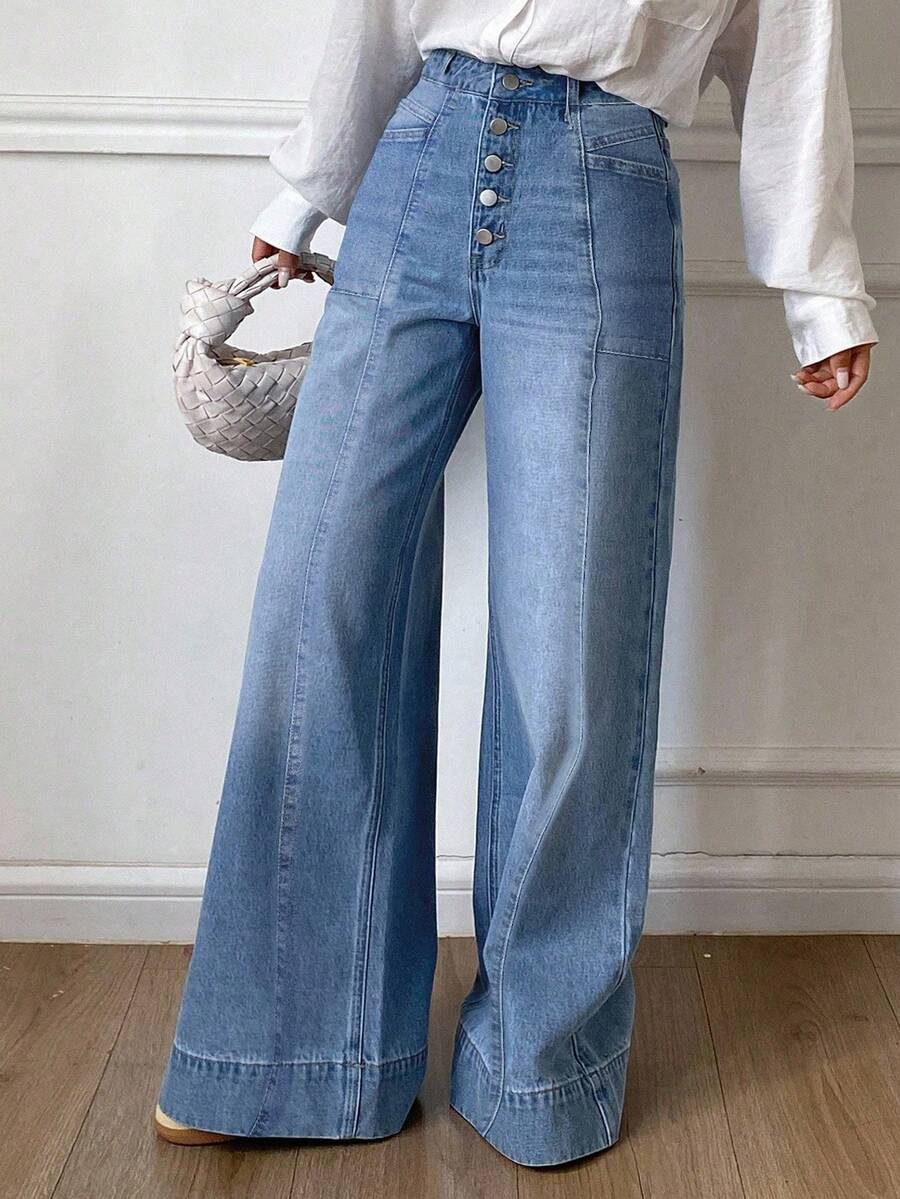 Mezclilla mujer ropa vaquera de mujer wide leg jeans mujer pantalones de mujer pantalones de mezclilla pantalones de mezclilla mujer pantalon de mezclilla dama - Azul - Ver 1