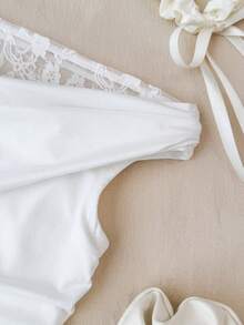 SHEIN Teen Girls White 2 In 1 Lace Shoulder T-Shirt - White - View 4