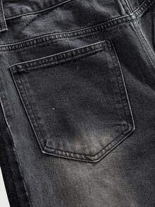 ROMWE MEN Quần short denim nam casual thời trang đường phố, thích hợp mặc hàng ngày, thêu chữ và đính đá, kiểu dáng wash, mùa hè. - màu đen - Xem 6