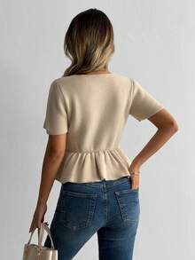 SHEIN Mirror Embellished Knit Vest Deep V With Tie Front - Apricot - View 2