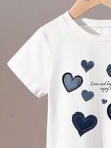 Set de 2 piezas Camiseta y pantalones estilo vaquero con estampado completo para niñas pequeñas, lindo y alegre, versátil para combinar, adecuado para salidas en primavera, verano, otoño e invierno - Multicolor - Ver 4