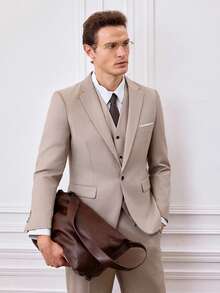 Officeau 男士米色修身西装三件套：外套、马甲和西裤，经典正式商务婚礼着装，休闲男士西装外套 - 米色 - 查看 11