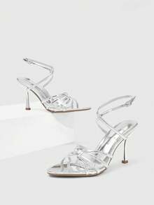 CUCCOO SZL 女士鞋履 春夏新款银色圆头细高跟细带踝带凉鞋 时尚舒适 百搭性感派对凉鞋 女鞋 - 銀色 - 查看 2