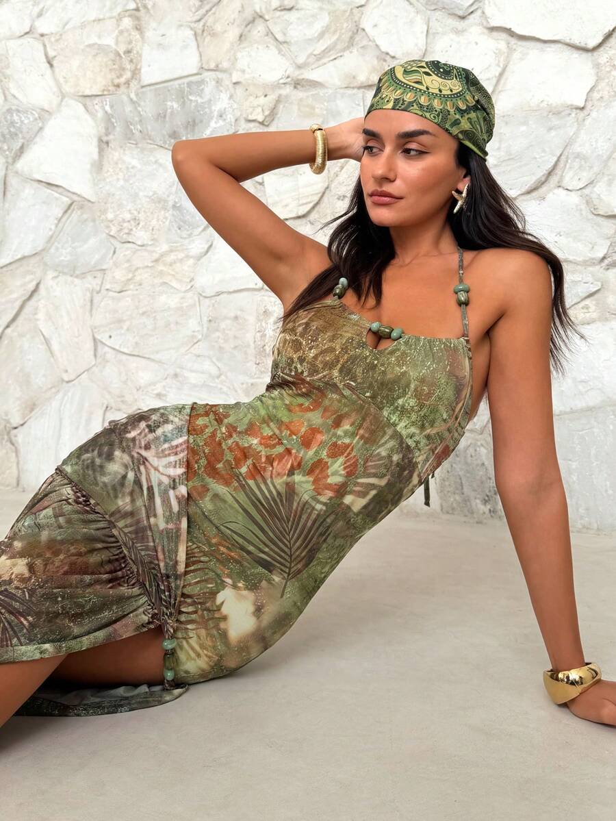 Firerie 热带印花吊带长裙，带眼罩 - 彩色 - 查看 1