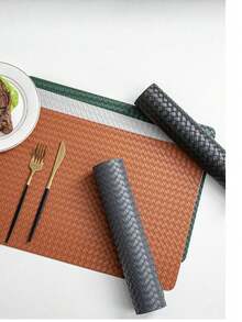 2pcs/4pcs Square Blue-Gray Nordic Style Woven Leather Heat-Resistant High-End Placemats For Hotel Home Kitchen Dining Table Decor - gray-blue - View 1