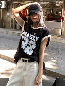 DAZY Women's Sleeveless Tank Top, Loose Fit Casual Racerback Tank Top, Longer Length Slim Fit Muscle Tee, Basketball Jersey - Black - View 5