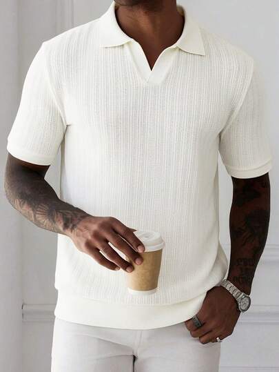 Manfinity CasualCool Men's Old Money  Casual Relaxed Fit Short Sleeve Polo Shirt Men Knitted Polo Cream Top Men