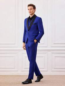 Officeau 男士修身正装三件套，高品质商务/社交/婚礼礼服套装，包含外套、裤子和马甲 - 寶藍色 - 查看 12