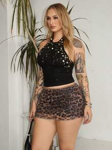 Arliah Áo hai dây cổ chữ U đính sequin thời trang ôm sát dành cho nữ - màu đen - Xem 6