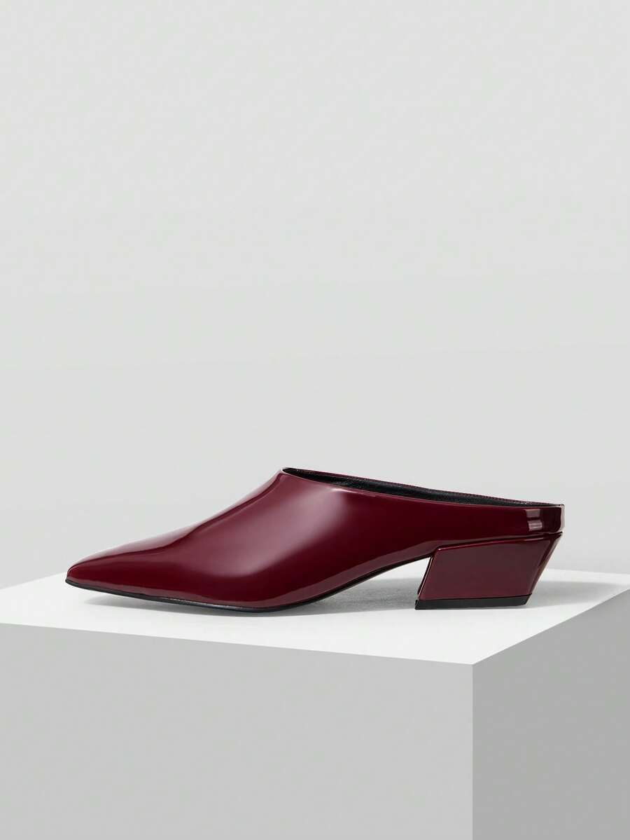 Mnmlis 2025 New Backless Mule Shoes Wear Lazy Shoes French Closed Toe Slippers Slope Heel - Burgundy - View 1
