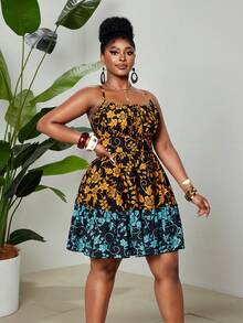 Vestido camisero de talla grande con estampado floral y bloques de color para vacaciones - Multicolor - Ver 3