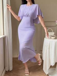DAZY Vestido de verano único y elegante de estilo francés que ciñe la cintura para mujeres - Púrpura malva - Ver 6