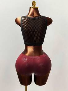 Mistrie Damlinne med ihåliga läppar och ärmlös design - Svart - Visa 2