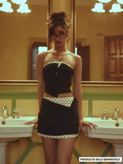 MUSERA Polka Dot Detail Tailored Bandeau Top Only Spring Summer Cosy Cute Daily Girly Vacation Sunlight Social