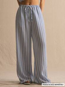 MUSERA Stripe Drawstring Wide Leg Co-Ord Trousers Only Spring Summer Cosy Cute Daily Girly Vacation Spring Outfit Casual Easter Casa De Muse - Blue and White - View 1
