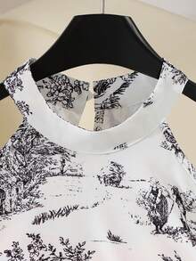 Lyxana Women's Tie-Waist Halter Neck Printed Shirt, Elegant Resort Wear For Spring/Summer - Multicolor - View 4
