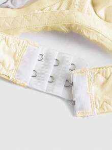 ROMWE Kawaii Cute Bunny Embroidered Plush Wireless Bra Set With Bow Decor - Yellow - View 5