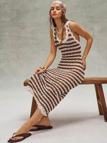 Bohemela Minimalist Fashionable Ombre Knit Sexy Backless Sweater Dress - Multicolor - View 2