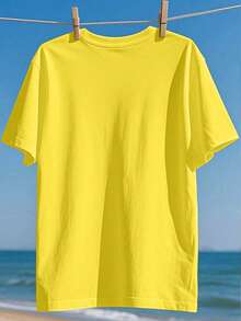 SHEIN LUNE Áo thun cỡ lớn in hình phong cách bãi biển Smiling Sun "BE THE SUNSHINE" (Hãy là ánh nắng mặt trời) - Màu vàng - Xem 2