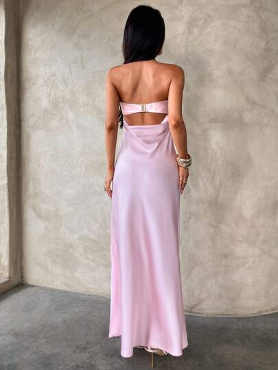 Aloruh Vestido elegante de unicolor, ajustado y sin tirantes con pliegues para mujer