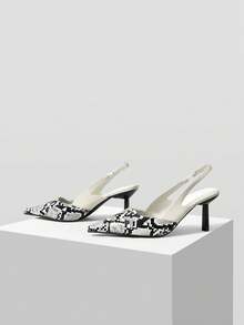 Mnmlis Women Shoes Spring/Summer Snake Patchwork Pointed Heel Personalized Style Leather Black And White Color Patchwork Sandals Commuter Dating - Snake Black - View 2
