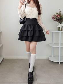 FRIFUL Women's Front Tie Long Sleeve Lace Blouse - White - View 3