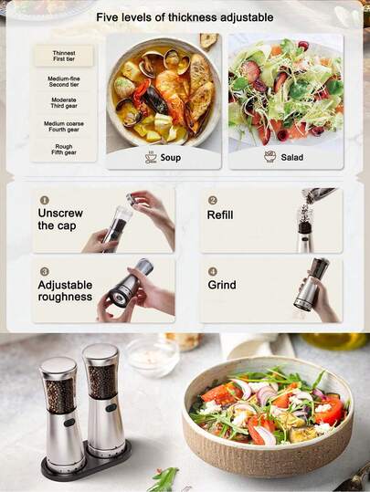 Teckwe Electric Pepper Grinder - Rechargeable With 500mAh Capacity For Long-Lasting Use, Adjustable Coarseness, Suitable For Salt/Pepper/Spices, Ideal For Kitchen And Home (10 Oz Large Capacity, Ergonomic Design)