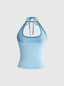 ROMWE Y2K Contrast Color Strap Halter Casual Dopamine Women Tank Top - Blue - View 2