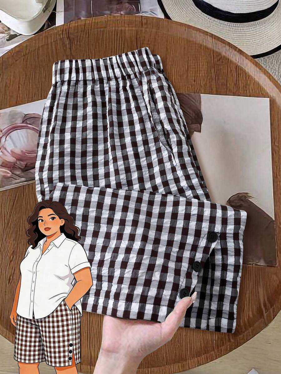 EMERY ROSE Quần short nữ cỡ lớn dài đến đầu gối, kiểu dáng đường phố, mềm mại và thoải mái, có túi, phù hợp cho trang phục thường ngày, lễ hội âm nhạc, phong cách bohemian, mùa xuân/hè. - Đen và trắng - Xem 1