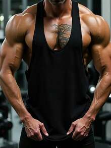 GymBeat 男士字母印花圓領休閒健身運動背心 跑步壓縮背心 健身房穿著 - 黑色 - 查看 5