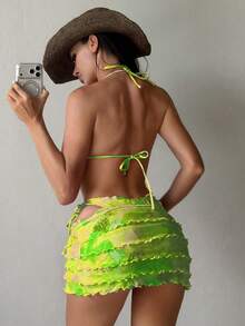 Swim SXY 女士26ss新款印花比基尼套装，层叠荷叶边裙摆，性感优雅甜美沙滩派对度假三件套比基尼套装 - 彩色 - 查看 2