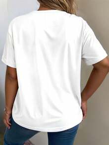 SHEIN CURVE+ 大码女式休闲水彩花卉印花圆领短袖T恤 - 彩色 - 查看 2