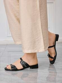 Sleekvia Women's Fashionable Versatile Buckle Design Thick Sole Wedge Sandals For Daily Wear - Black - View 8