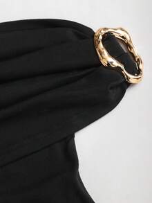 Franclia Women's Fashionable Solid Color Off-Shoulder Metal Ring Dress Holiday Summer - Black - View 5
