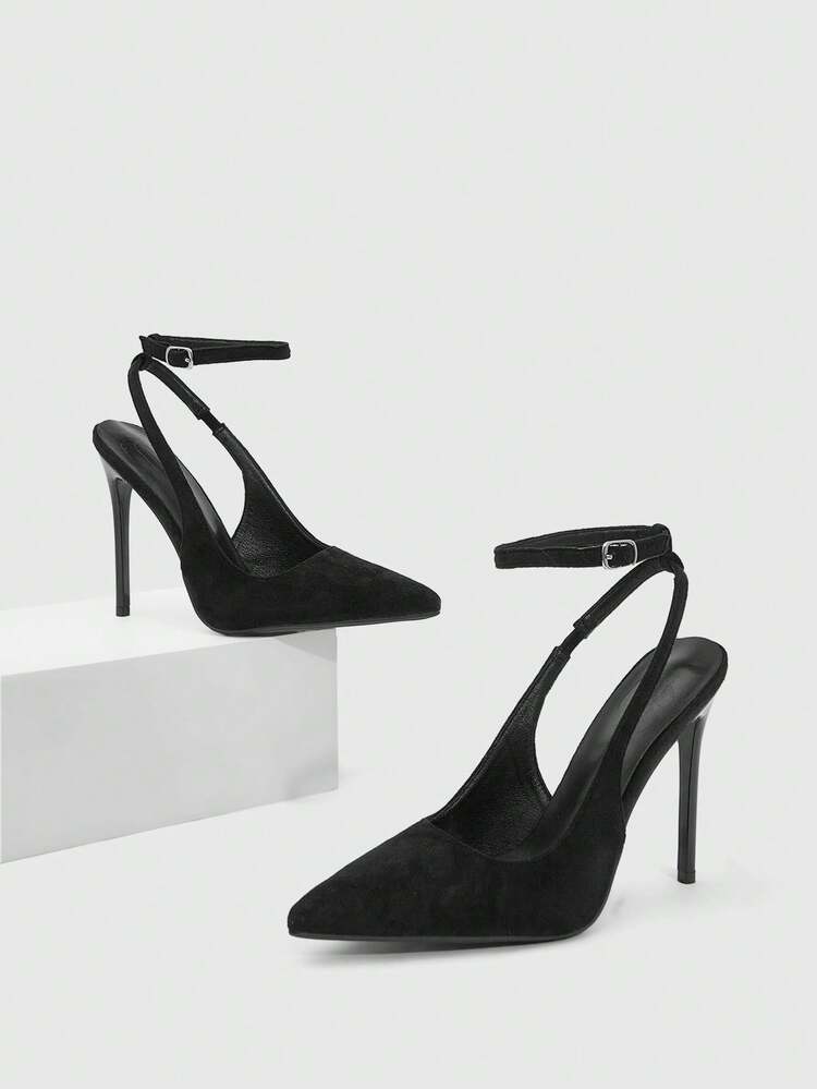 CUCCOO SZL Women Shoes Women Pointed Stiletto Black Suede Ankle Strap Fashion Sexy Dinner Party Dating Women High Heel Shoes Women's Shoes